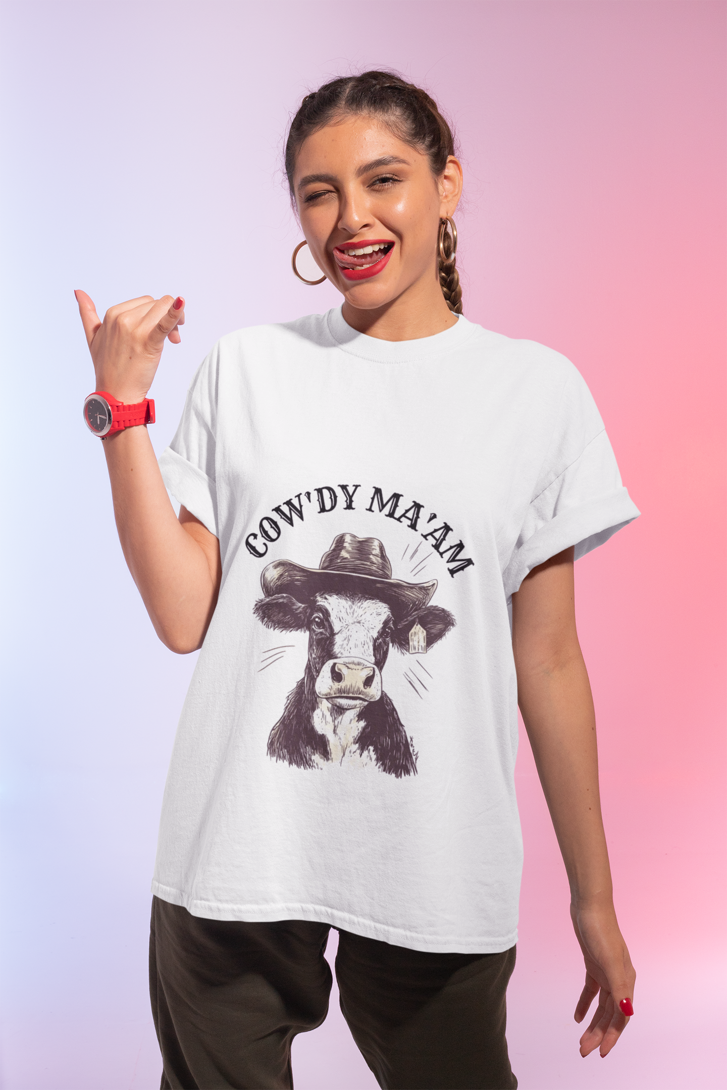 Cow' dy Ma'am Cow T-Shirt, Funny Farm Animal Tee, Gift for Animal Lovers, Casual Cow Print Shirt, Unisex Farmhouse Style